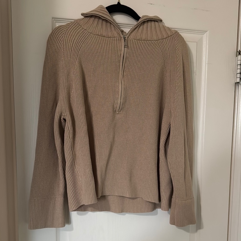 Tan Ribbed Half-Zip Sweater